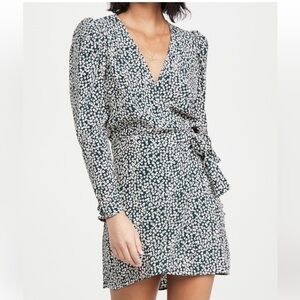 Free People size 8 Floral Wrap mini Dress in Green and White